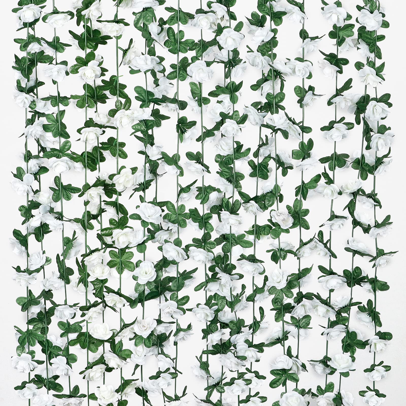 Weldomcor Pack of 8 Artificial Flowers Garland 64 FT White Fake Flower Garland Roses Vines Silk Flowers Outdoor Hanging Artificial Flowers Decoration for Wedding Arch Bedroom Wall Backdrop Garden