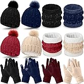 12 Pcs Winter Beanie Hat Scarf Touchscreen Gloves Set Fleece Lined Knit Beanie Hat Neck Warmer Scarf for Men Women