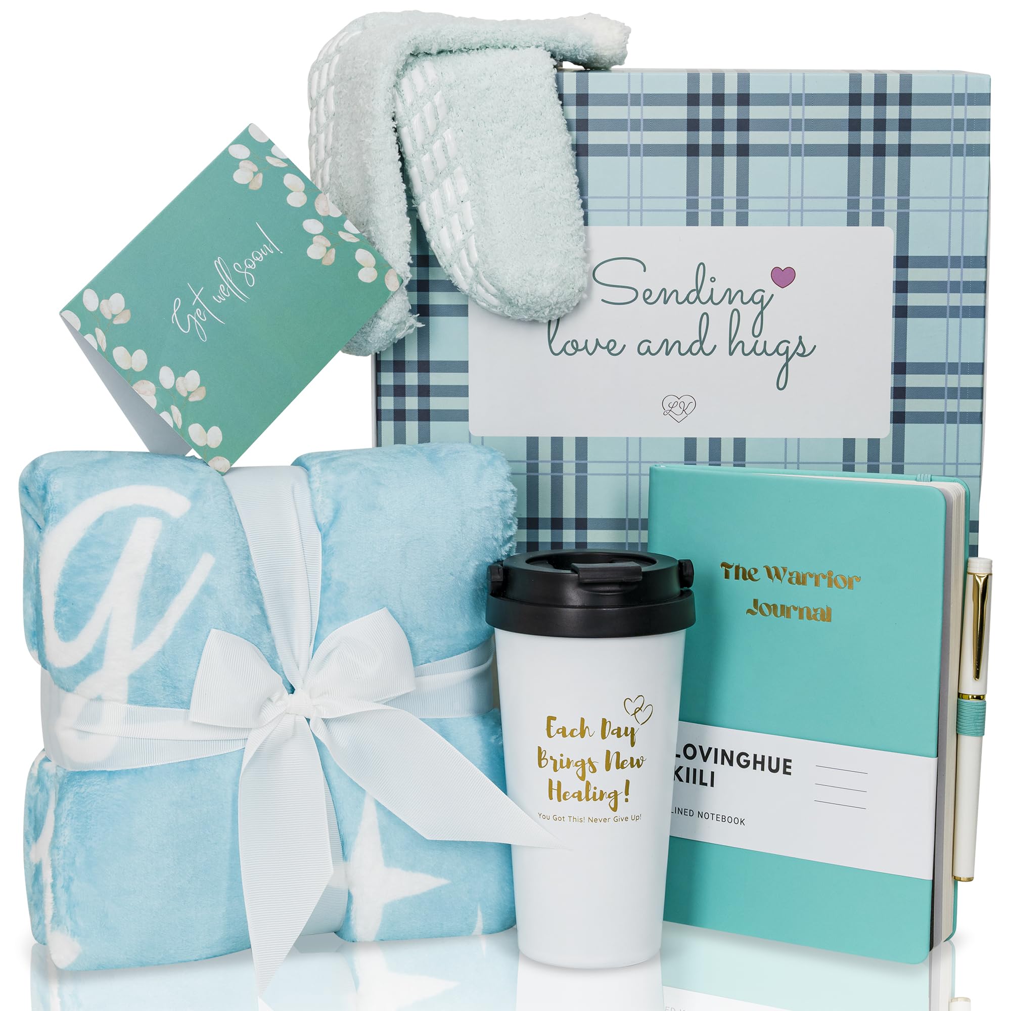 Photo 1 of Loving Hue Chemo Care Package, Cancer Care Gifts for Women with Blanket, Socks, Journal, Tumbler (Turquoise)