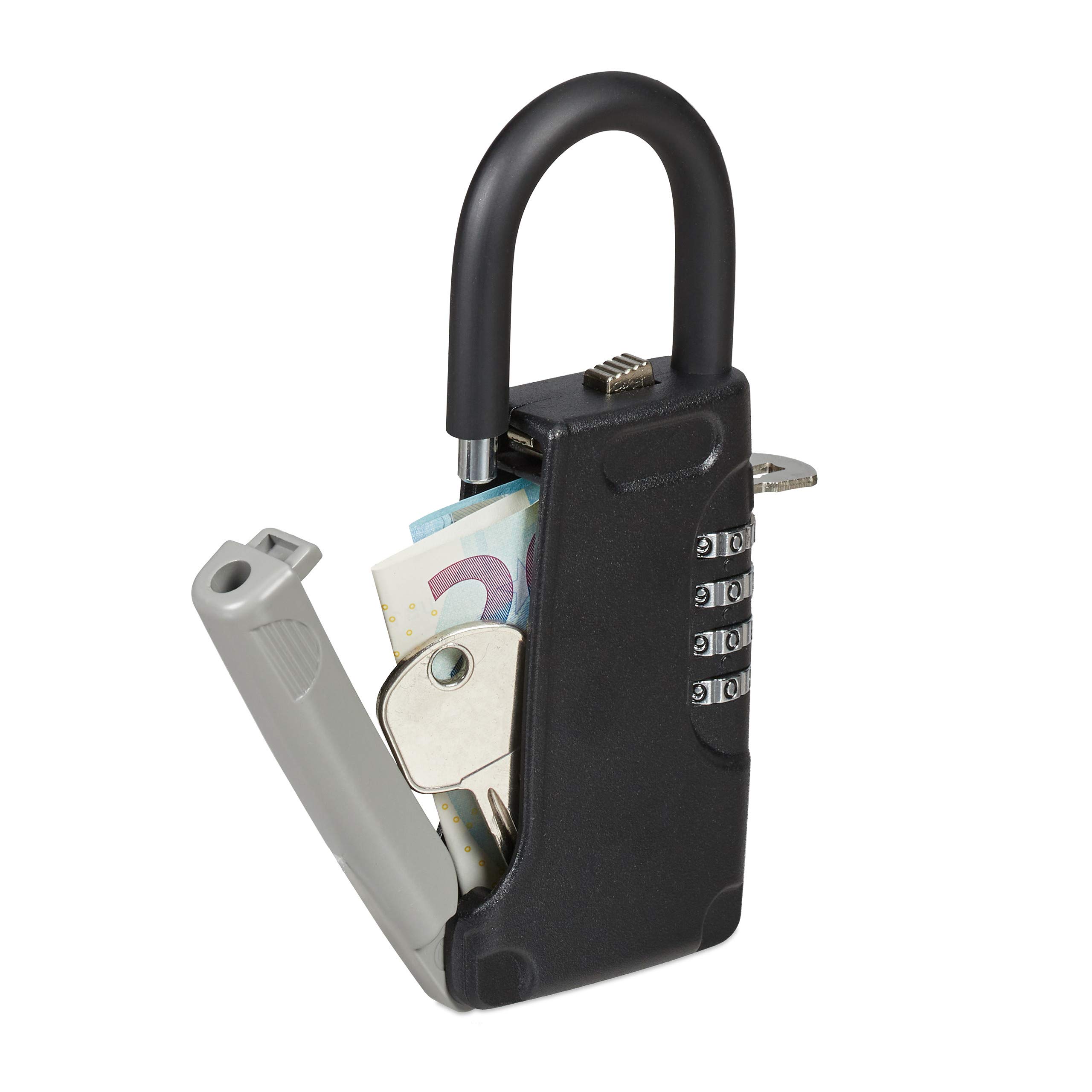 Relaxdays Key Safe with Hanger, 4-digit Numerical Code, Outside, Small Lockable Vault, HxWxD: 14.5 x 6 x 2 cm, Black