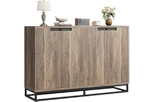 Garvee 55" Modern Buffet Storage Cabinet with Metal Base – Sideboard Credenza with 4 Doors & Shelves, Accent Coffee Bar Table