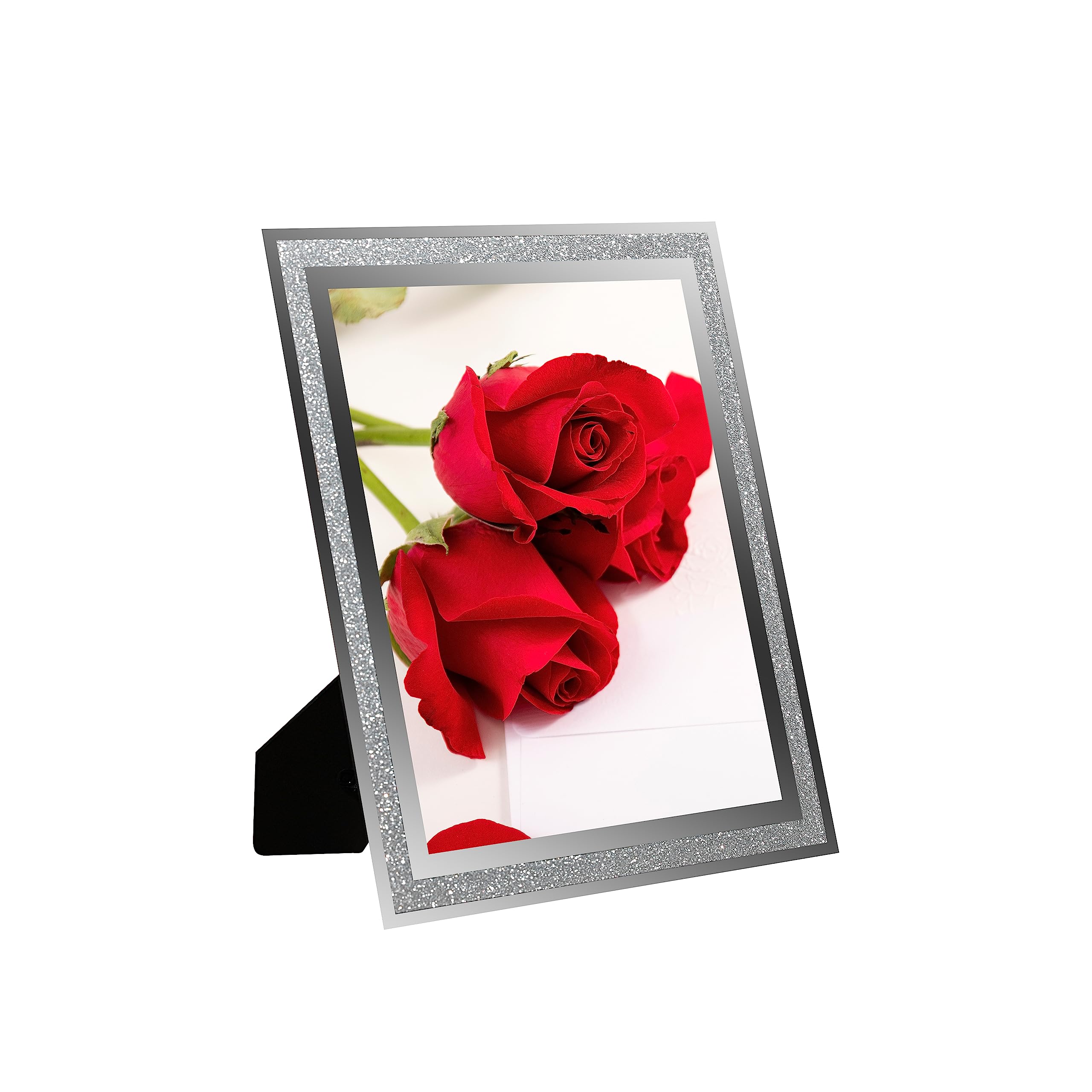 LOKCASA 8x10 Glass Photo Picture Frames,Sparkly Silver Border Frames for Wedding Family etc. Photos