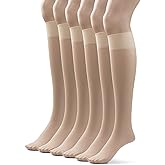 Silky Toes Sheer Knee High Stockings for Women, 6 Pairs Nylon Trouser Socks