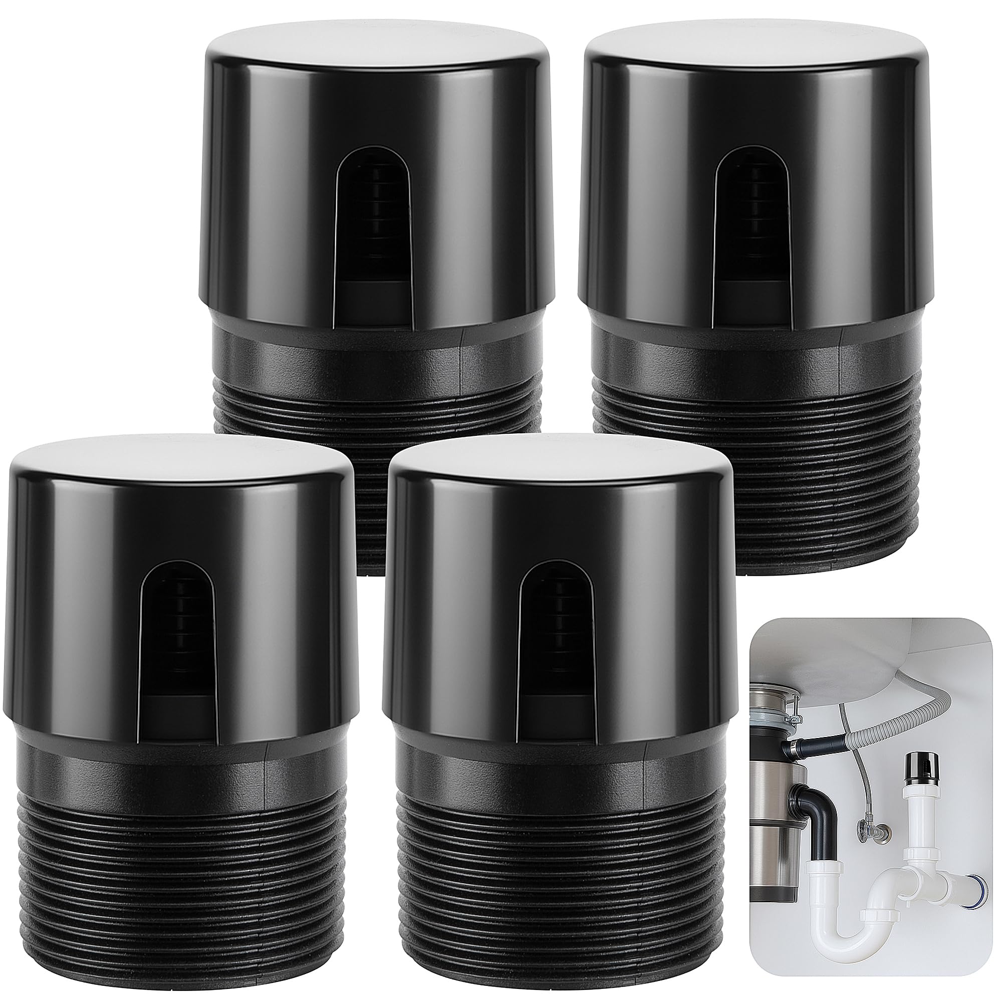 Photo 1 of Nkiy Quen 4 Pcs 1-1/2 Inch NPT ABS in Line Vent,Black Air Admittance Valve to Prevent Sewer Gas,RV Plumbing Valve Vent for Tubes Showers Sink Drainage System