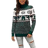 LYHNMW Women's Ugly Christmas Sweaters Snowflake Reindeer Long Sleeve Holiday Knit Xmas Sweater Pullover Tops