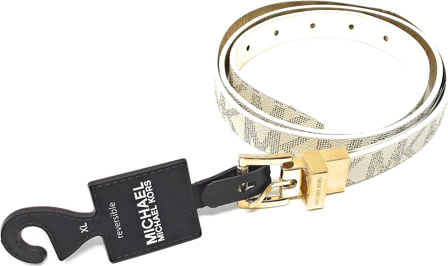 Michael Kors Signature White/Gold Reversible Belt Gold