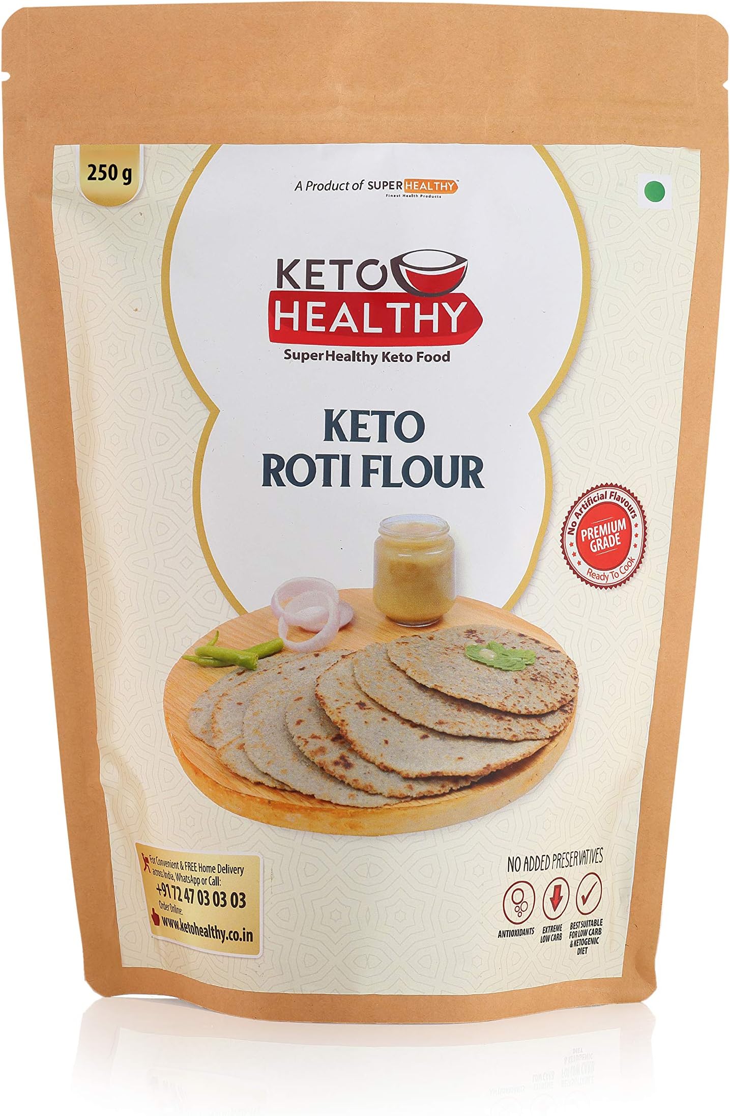 Super Healthy Keto Roti Flour | Extreme Low Carbs | High in Healthy Fats | Antioxidant | A KetoHealthy Product | 250 GMS