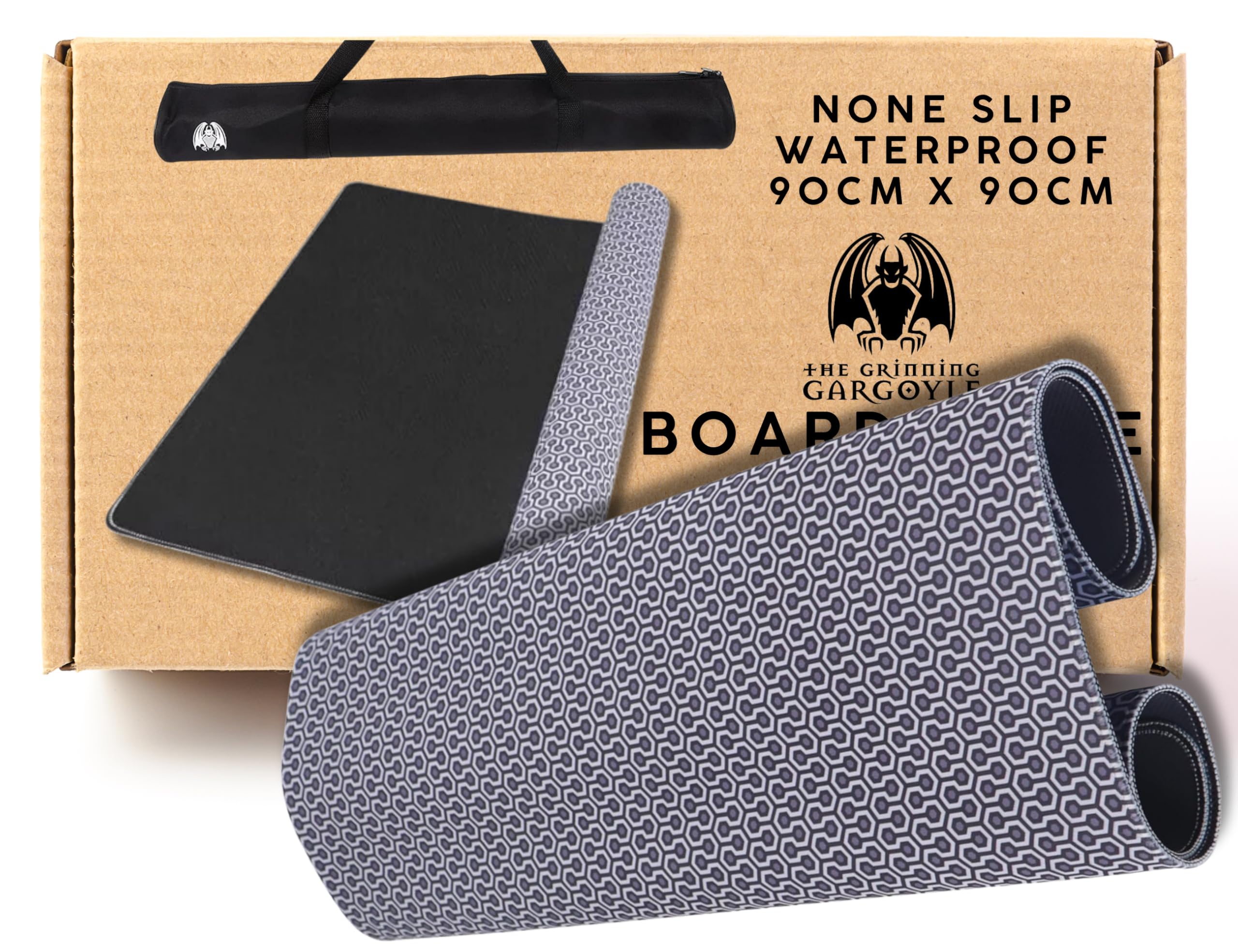 Grinning Gargoyle - Thick Deluxe Neoprene Mat - Stitched Edge Cushioned Gaming Playmat - Water Resistant Portable Play Mat with Carry Case - Board Game Matt (90cm x 90cm)