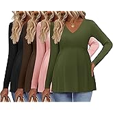 Ekouaer Womens 4 Packs Maternity Shirts Long Sleeve Pregnancy Tops V Neck Tunic Blouses Clothes