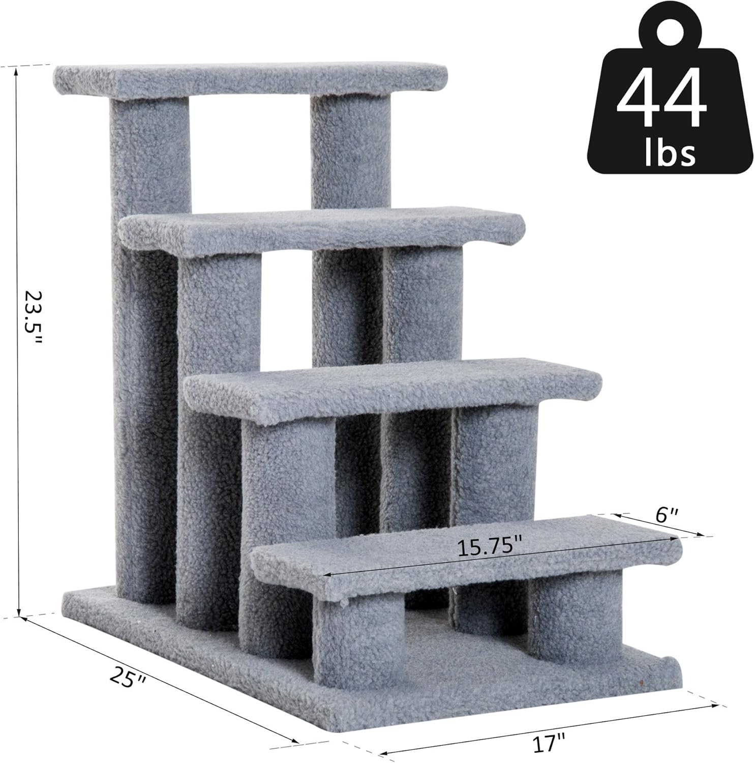 PawHut 25" 4-Step Multi-Level Carpeted Cat Scratching Post Pet Stairs - Grey : Pet Supplies