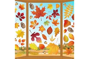 Suponar Fall Window Clings, 8 Sheet Fall Window clings for Glass Windows, Fall Decorations for Home, Fall Leaves Window Stickers for Thanksgiving Autumn Fall Décor