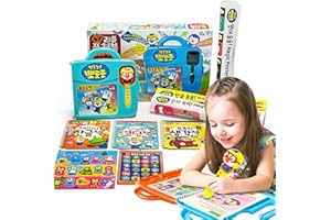TOYTRON Pororo Korean Alphabet +Basic Coding, Learning Toys, English, Math, Interactive STEM Educational Read Pen & 3 Books, Gift for Kids Toddler Preschool 1 2 3 4 5, Travel Toys, 뽀로로펜 한글 코딩 한국어