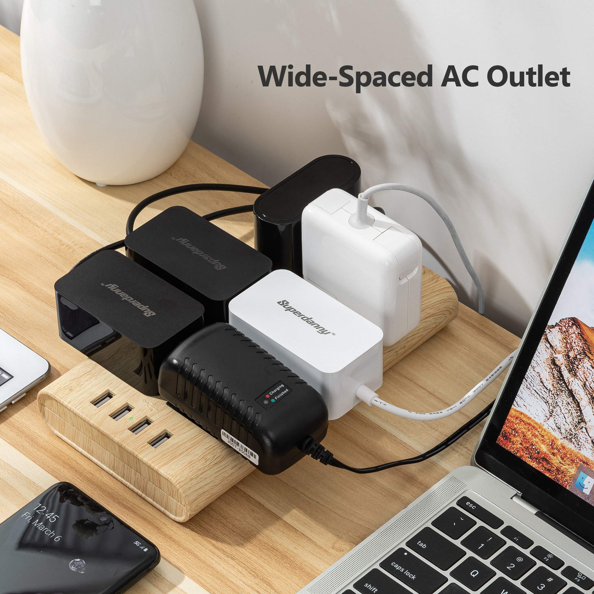 Power Strip Surge Protector, SUPERDANNY 10Ft Heavy Duty Extension Cord with 6 Outlets and 4 USB Ports(1875W/15A), Flat Plug, Universal Voltage 110-240V for Home Office Dorm, Light Wood Grain