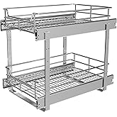 JOWBOOW 2-Tier Cabinet Pull Out Shelves (14" W x 22" D), Slide Out Shelves for Kitchen Cabinets, Metal Under Cabinet Roll Out Shelf