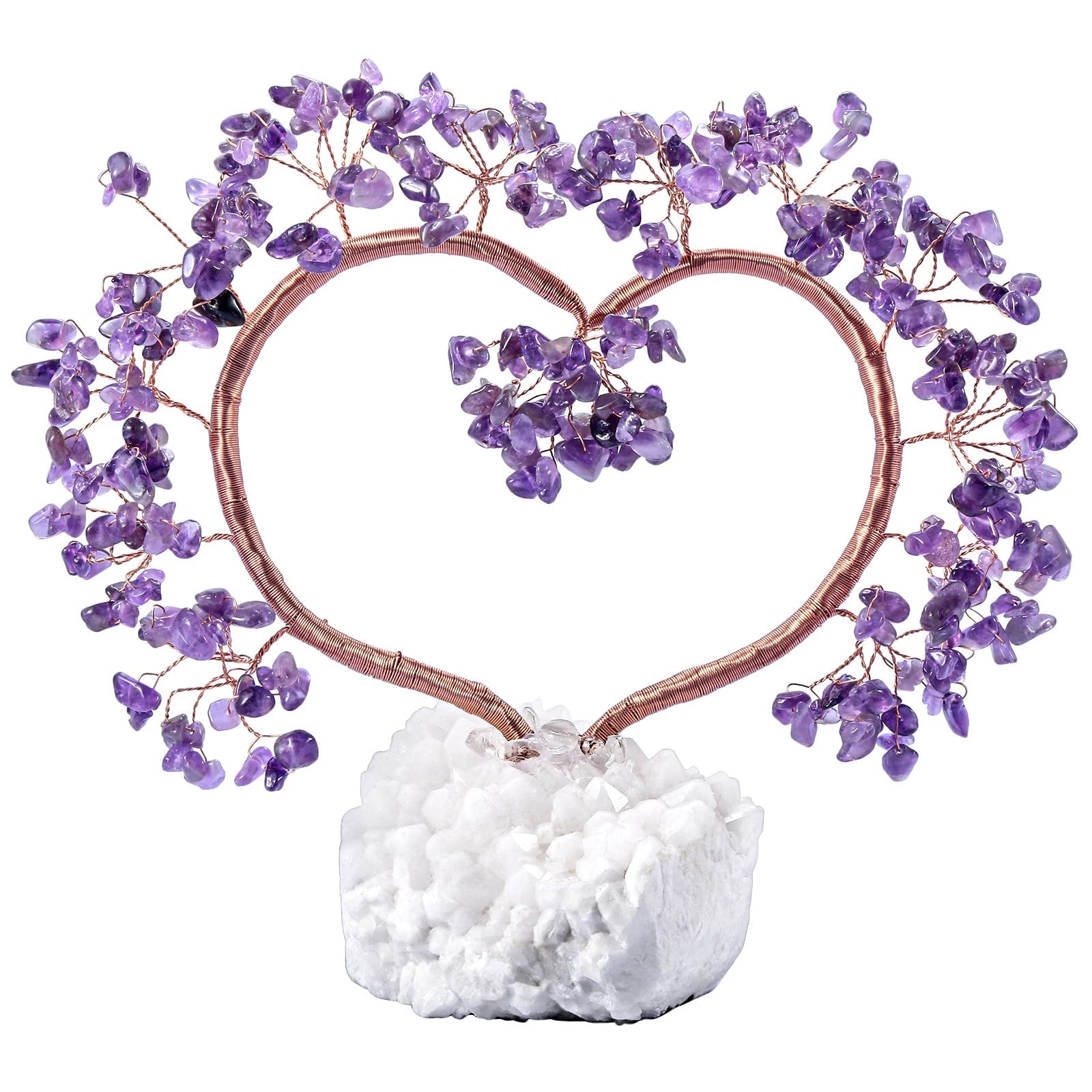 KYEYGWO Natural Crystal Stones Tree with Rock Crystal Cluster Base Quartz Bonsai Money Tree for Home, Office and Feng Shui Decor, Amethyst