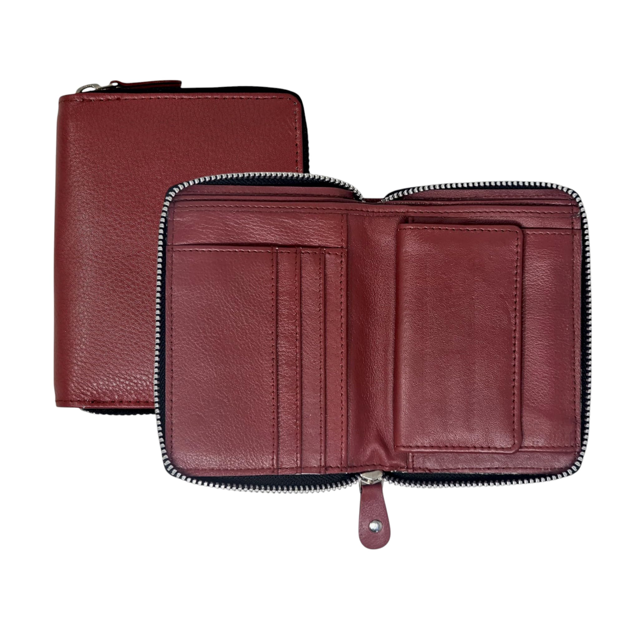 STARHIDE Women Slim Wallet, RFID Blocking Full Zip Around Genuine Leather Purse with Coin Pocket, Gift Boxed 5550 (Red)