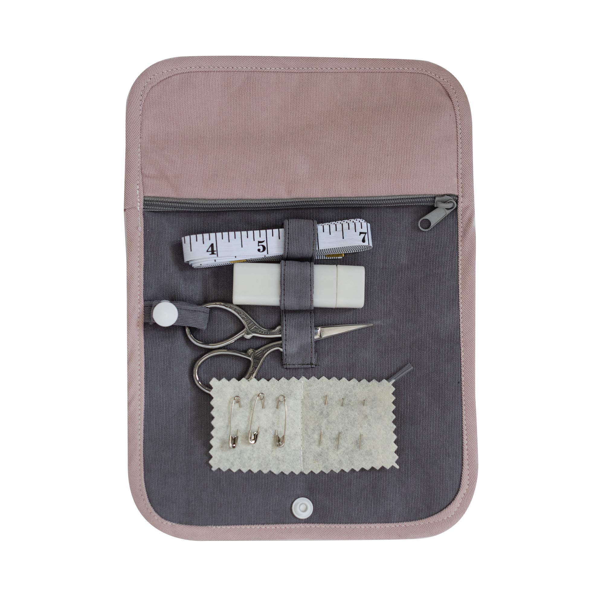 20 Piece Pink & Grey Corduroy Sewing Kit – Includes Scissors, Tape Measure, Safety Pins, Sewing Pins, Sewing Needles – Beginner to Professional