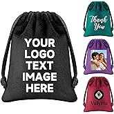 Custom Velvet Gift Wrap Bags with Logo Text, 200 PCS Personalized Drawstring Bags Jewelry Pouches for Christmas Wedding Favors Anniversary Retailers Events