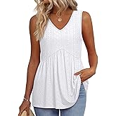 OFEEFAN Womens Tank Tops 2025 Flowy Peplum Tops for Women Dressy Sleeveless V Neck Babydoll Tank Tops