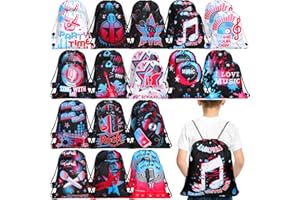 Funtery 32 Pcs Music Party Drawstring Bags Music Party Favors Birthday Treat Bags for Teens Social Media Theme Gifts School Travel Supplies, 11.81 x 9.84 Inch