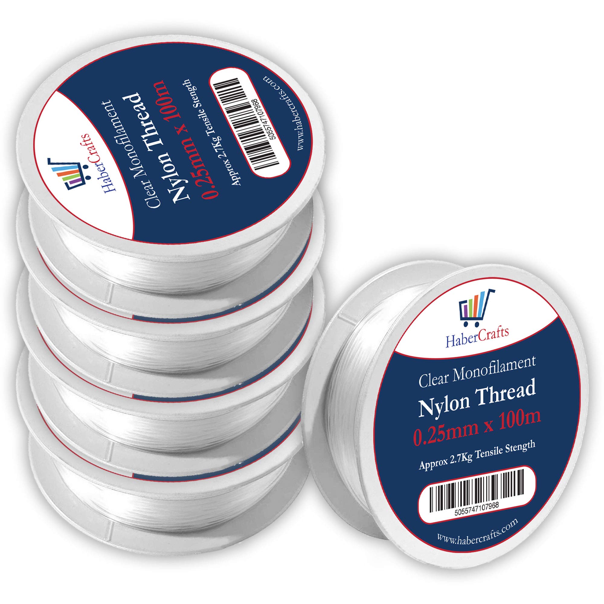 0.25mm Clear Nylon Thread Invisible String Non Stretch Clear Fishing Wire Transparent Plastic Sewing Thread For Hanging Decorations Craft Party Balloon Arch Beading & Jewellery Making - Approx Tensile Strength 2.7kg (0.25mm x 100m - 5 Spools)