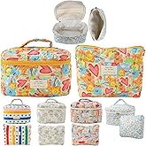 Fcteap Makeup Bag Travel Essentials Quilted Cosmetic Toiletry Pouch Organizer Insert for Women Dorm Room Essential Gift Large Capacity Opening Lightweight Cute Aesthetic Portable 2PCS (Heart)