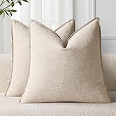 decorUhome Spring Decorative Linen Throw Pillow Covers 20x20 Inch Set of 2 Natural Beige Pillow Covers with Flange Edges Soft Farmhouse Boho Accent Pillow Cases for Couch Bed Living Room