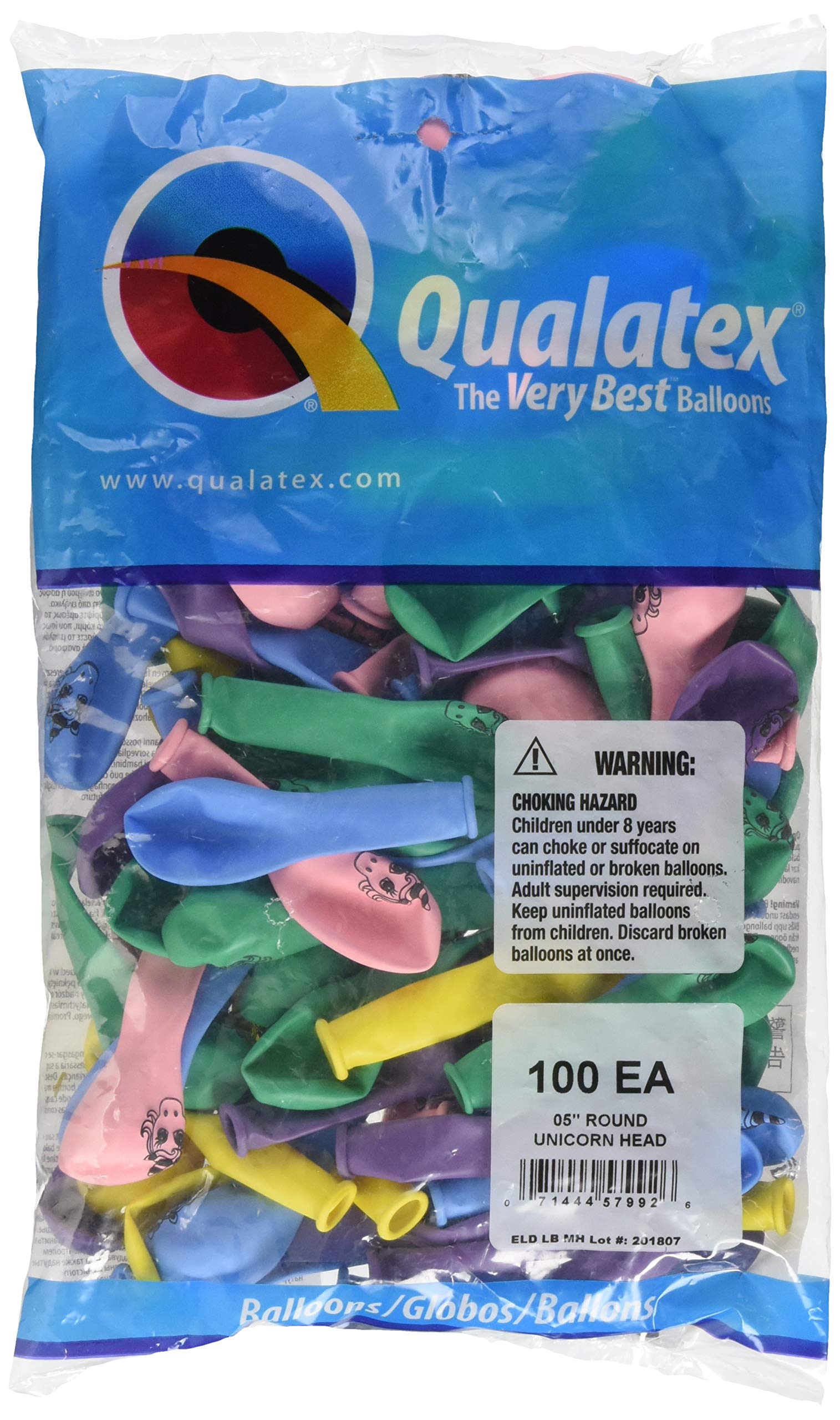 Qualatex Balloons; 5" floor balloons; Unicorn balloons; assorted colour - 100Ct. Bag of 100 Balloons