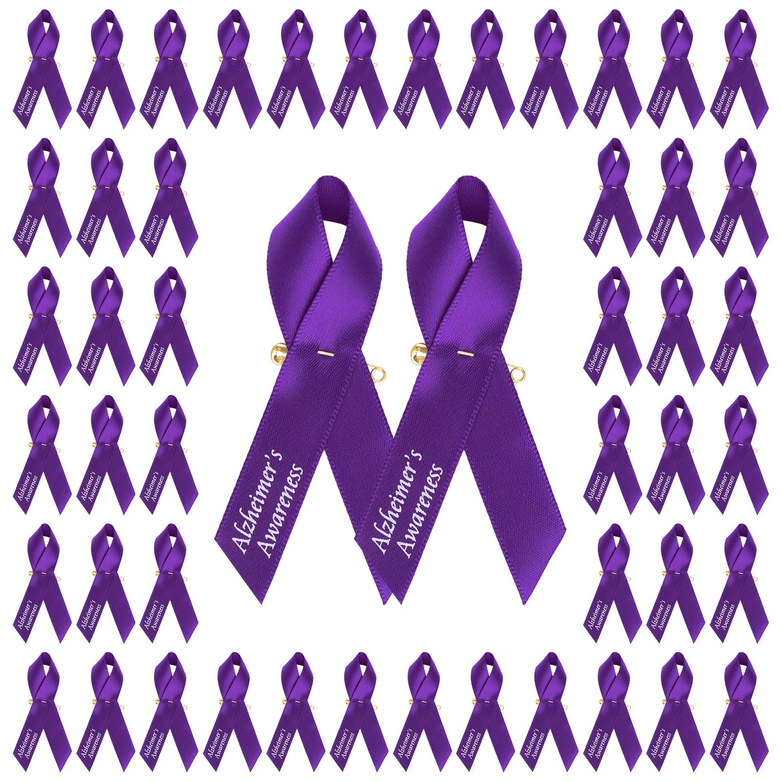 WANDIC 100pcs Purple Ribbon Pins Alzheimer's Disease Awareness Badges Domestic Violence Brooch Memorial Ribbon Pin Badges for Funeral Mourning Event Bereavement Remembrance