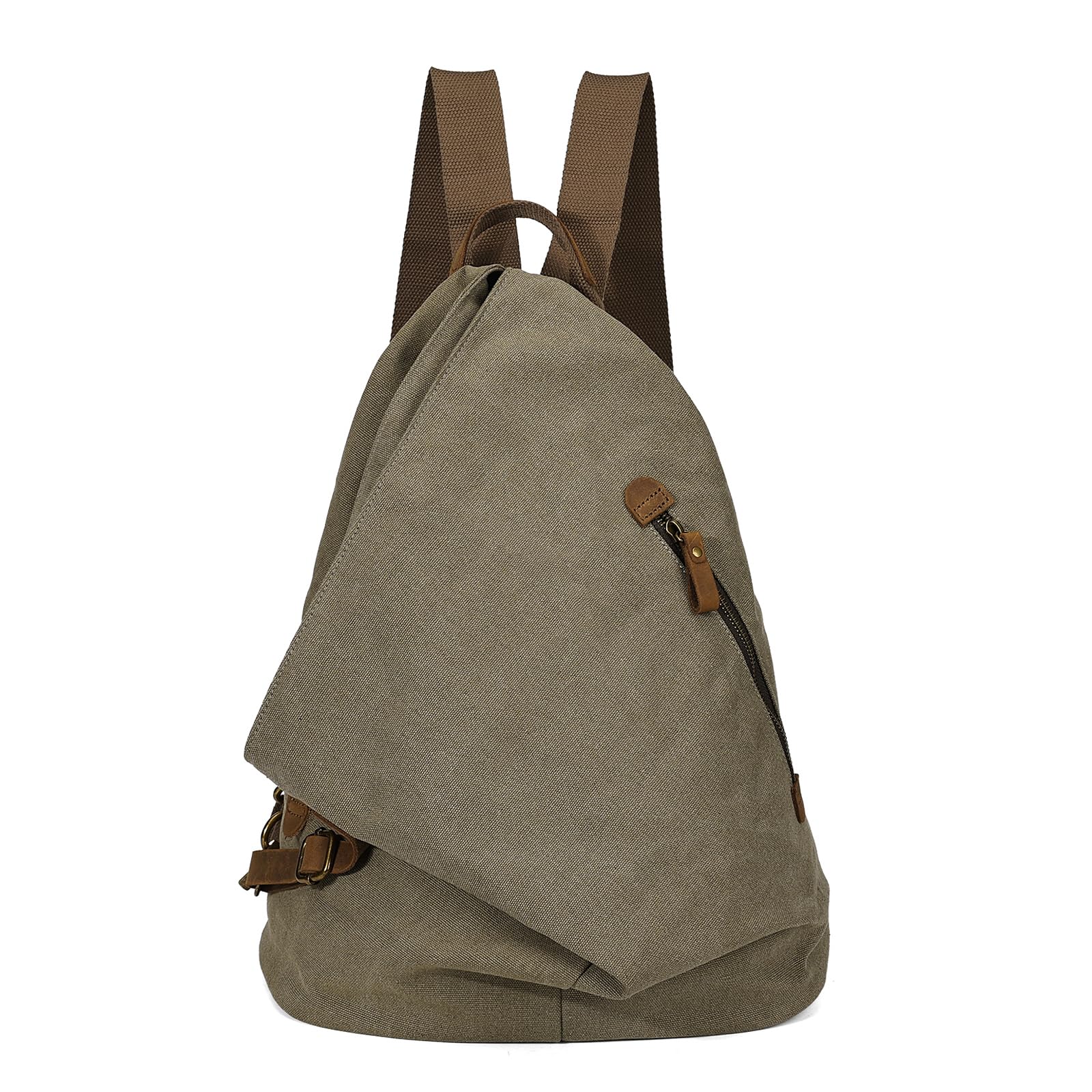 Canvas Vintage Backpack – Large Casual Daypack Outdoor Travel Rucksack Hiking Backpacks Shoulder Bag for Men Women (6882-Olive Green)