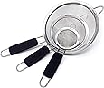 Makerstep Set of 3 Stainless Steel Fine Mesh Strainers. Graduated Sizes 3.38", 5.5", 7.87" Strainer Wire Sieve Sifter with Insulated Handle for Kitchen Tools Gadgets