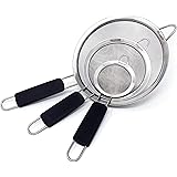 Makerstep Set of 3 Stainless Steel Fine Mesh Strainers. Graduated Sizes 3.38", 5.5", 7.87" Strainer Wire Sieve Sifter with In