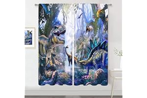 MESHELLY Dinosaur Curtains for Boys Bedroom, Funny Dino Curtains, Safari Animal Curtains Teens Cool Wildlife Nursery 42Wx63H Inch Rod Pocket Printed Living Room Window Drapes Treatment 2 Panels