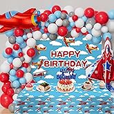 Airplane Birthday Party Decorations,Airplane party Supplies Kit-Balloons Arch Garland Kit,Airplane Birthday Backdrop,Tablecloth,Cake Topper,Airplane Birthday Party Supplies