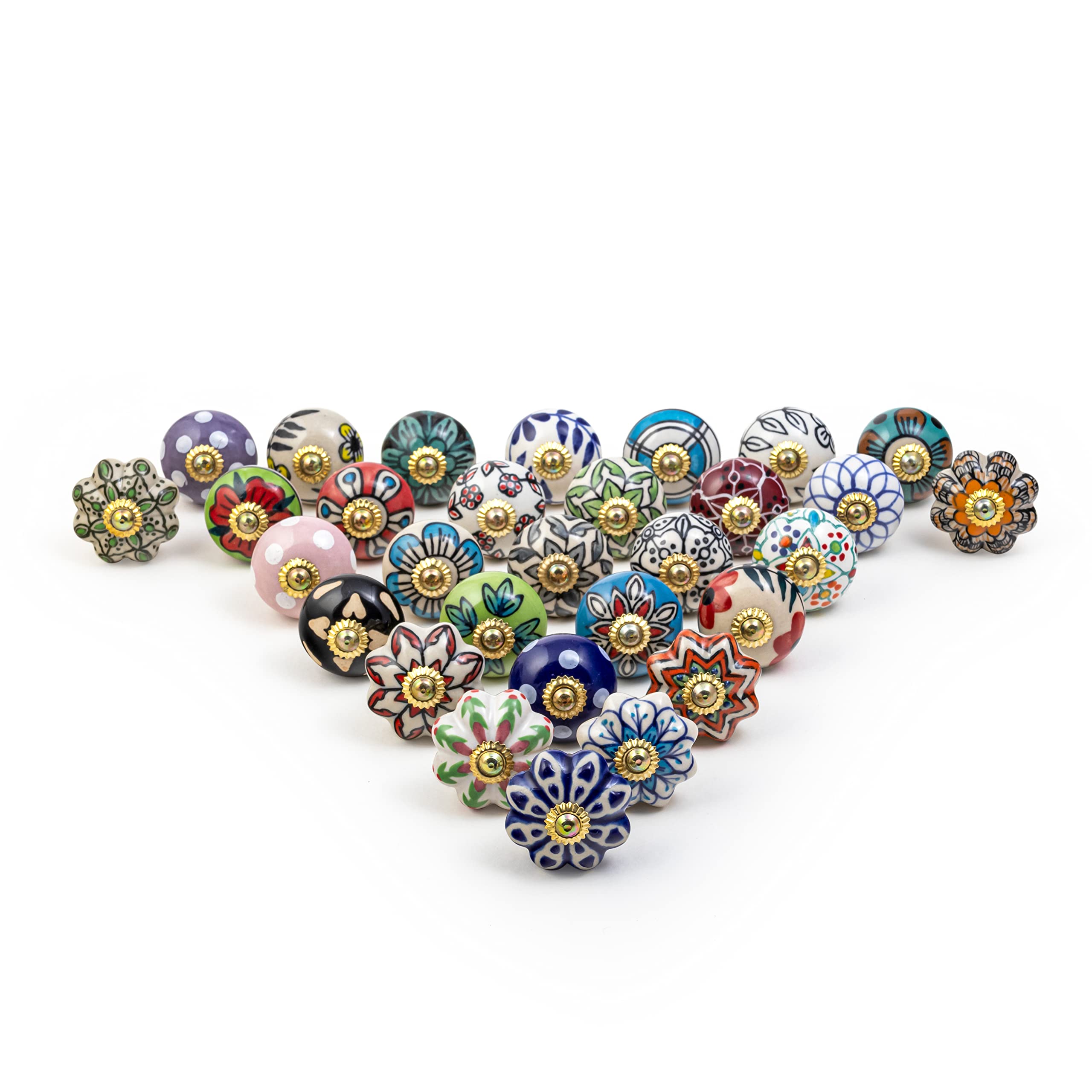 RAJRANG Dresser Drawer Knobs for Cabinet and Furniture Pack of 30 Multicolor Ceramic Hand Painted Antique Floral Bathroom Cupboard Round Pull Knob