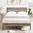 VECELO Queen Size Platform Bed Frame with Wood Headboard, Strong Metal Slats Support Mattress Foundation, No Box Spring Neede