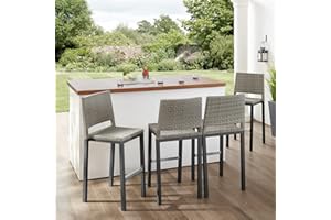 30" Bar Height Outdoor Patio Stools Set of 4, Modern Hand-Woven Wicker Barstools with Mid-Backrest & Footrest, Durable Aluminum Frame Armless Bar Chair for Garden, Backyard, Pool, Lawn, CAELUM, BS047