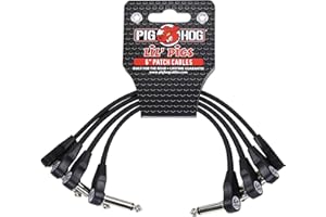 Pig Hog PHLSK6BK Lil' Pigs Low Profile Right-Angle 1/4" Black Instrument Patch Cables, 6" (4 Pack)