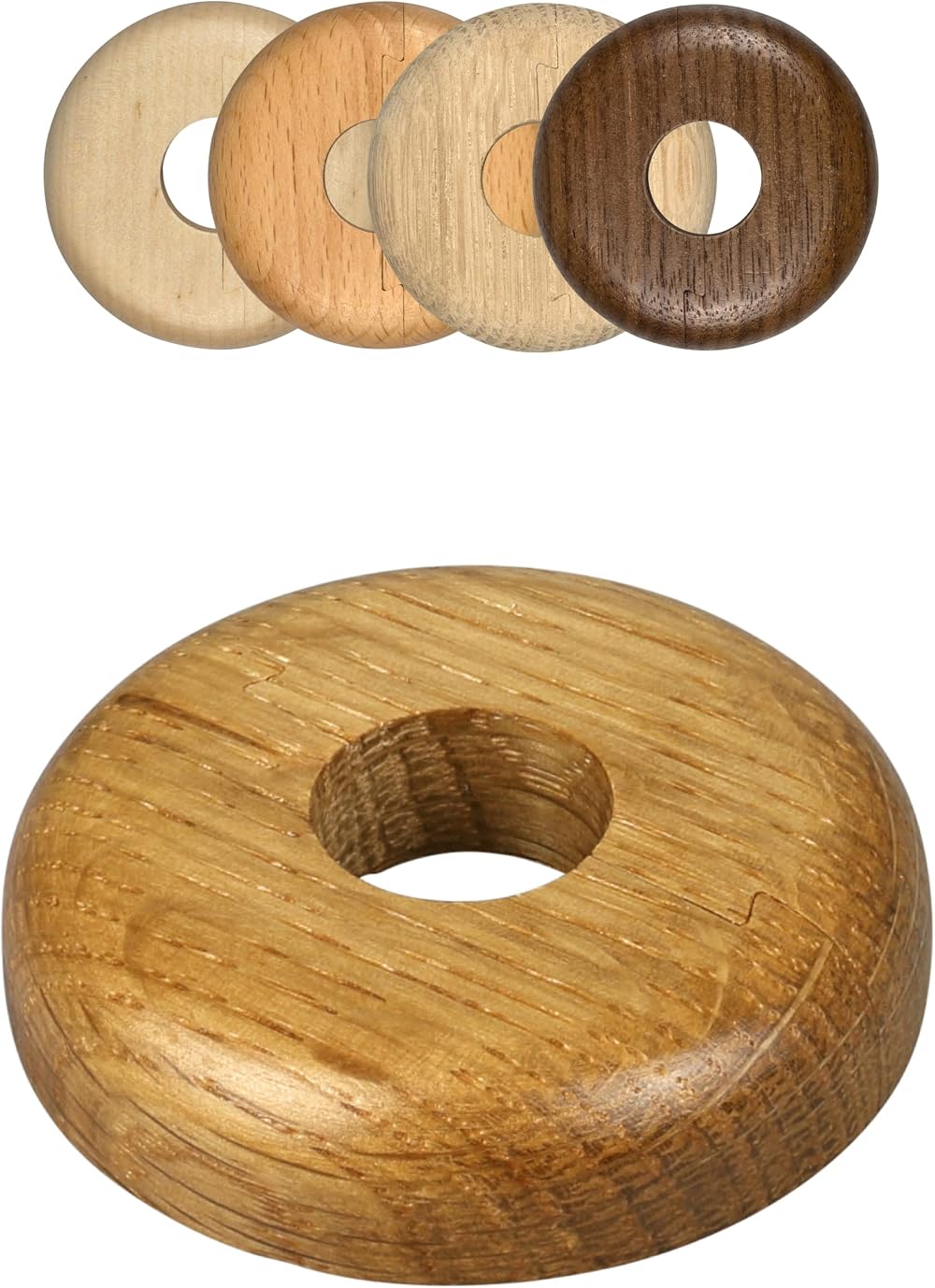FUX 2 Radiator Pipe Covers 15mm Oak Single Collars Floor Rings
