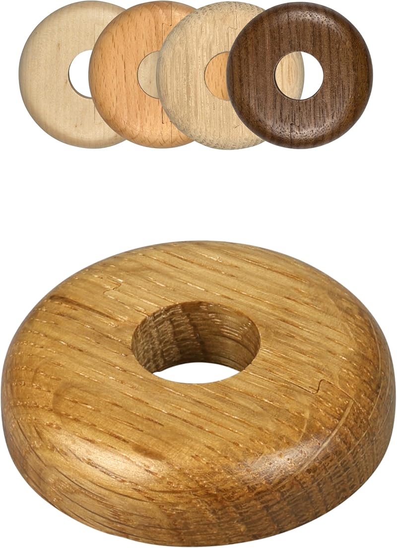 FUX 2 Radiator Pipe Covers 15mm Oak Single Collars Floor Rings