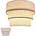 HUOKU Lamp Shades for Floor Lamps Pendant Lighting Chandelier Replacement, 3-Tier Drum Fabric Lampshade with Natural Linen Handcrafted(Brown)