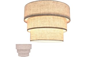 HUOKU Lamp Shades for Floor Lamps Pendant Lighting Chandelier Replacement, 3-Tier Drum Fabric Lampshade with Natural Linen Handcrafted(Brown)