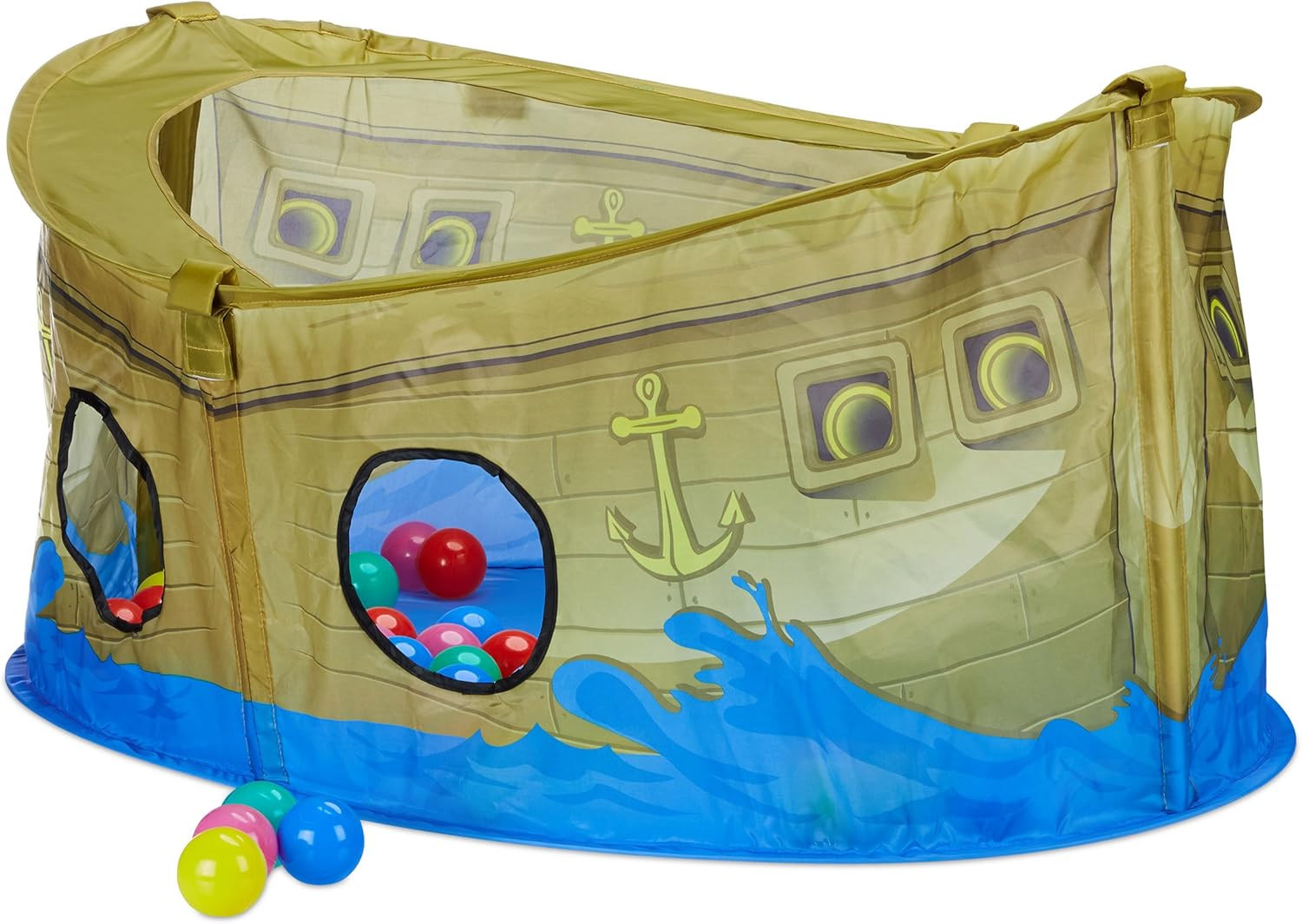 Relaxdays Pirate Ship Ball Pit with 50 Soft Balls, PirateThemed Ball