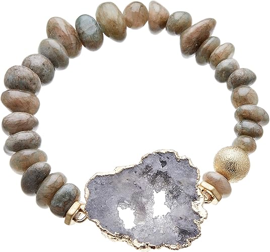Bracelet Avec Perles D Agate Grise Et Pierre De Quartz Druzy Grise Jacey Par Bello London Amazon Fr Bijoux