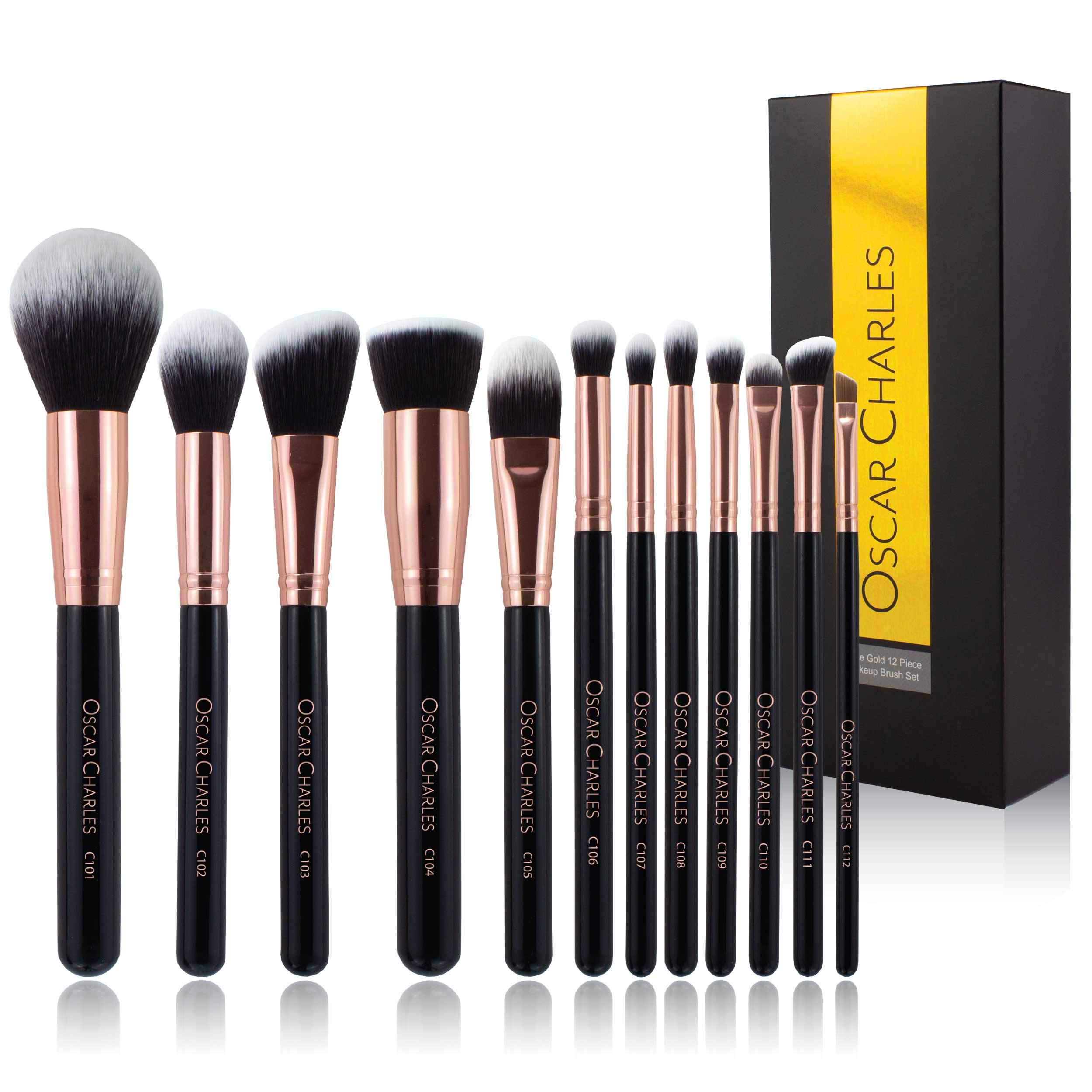 Oscar Charles Makeup Brush Set, 12 Piece Makeup Brushes Set Professional, Six Face Make up Brushes & Six Eye Makeup Brushes Set - Rose Gold