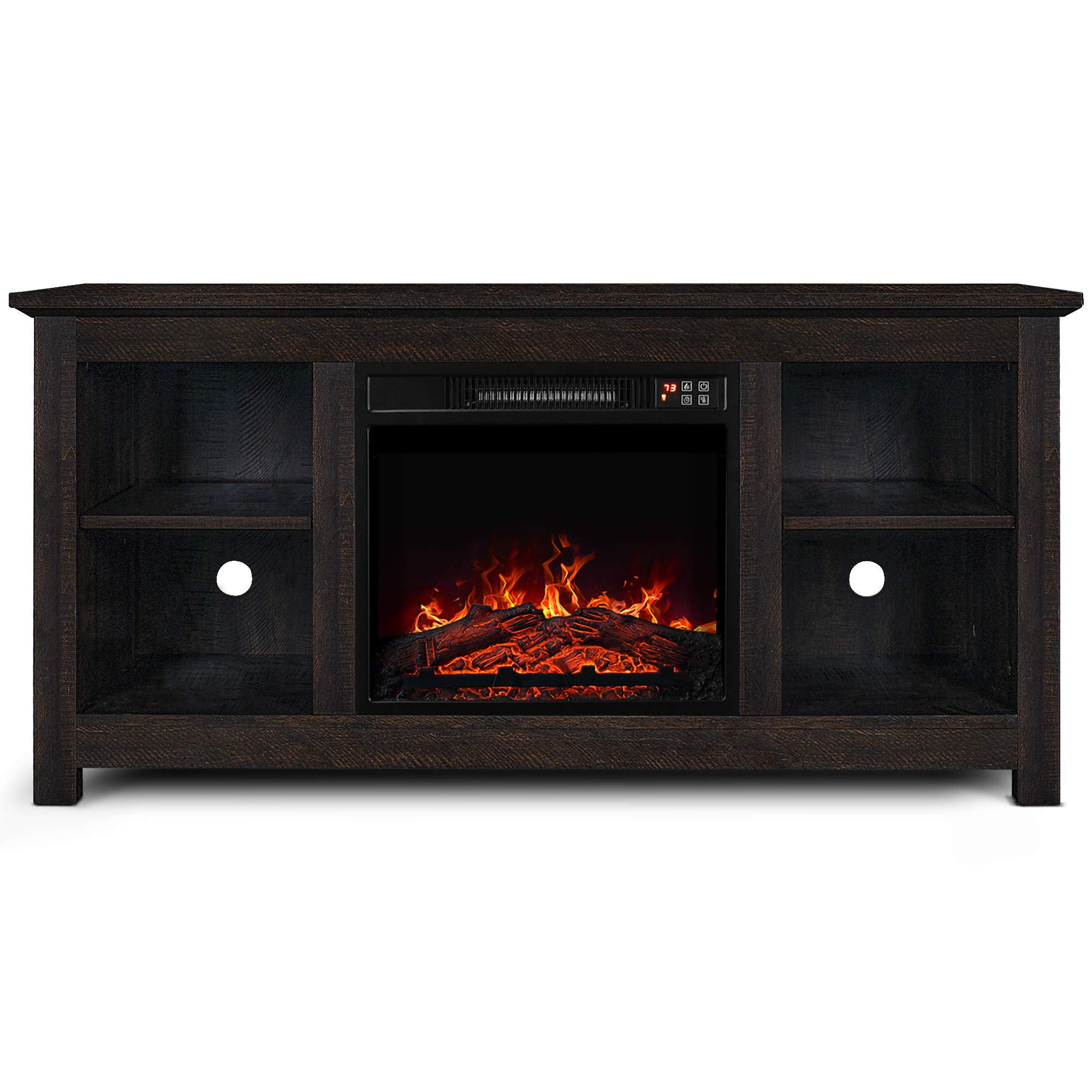 BELLEZE 50" Traditional TV Console Stand with Electric Fireplace Heater