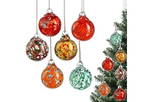 KRISININE 6 Pack Hand Blown Glass Balls 2.3inc Hanging Gazing Ball Ornaments Christmas Tree Hanging Ornament Set