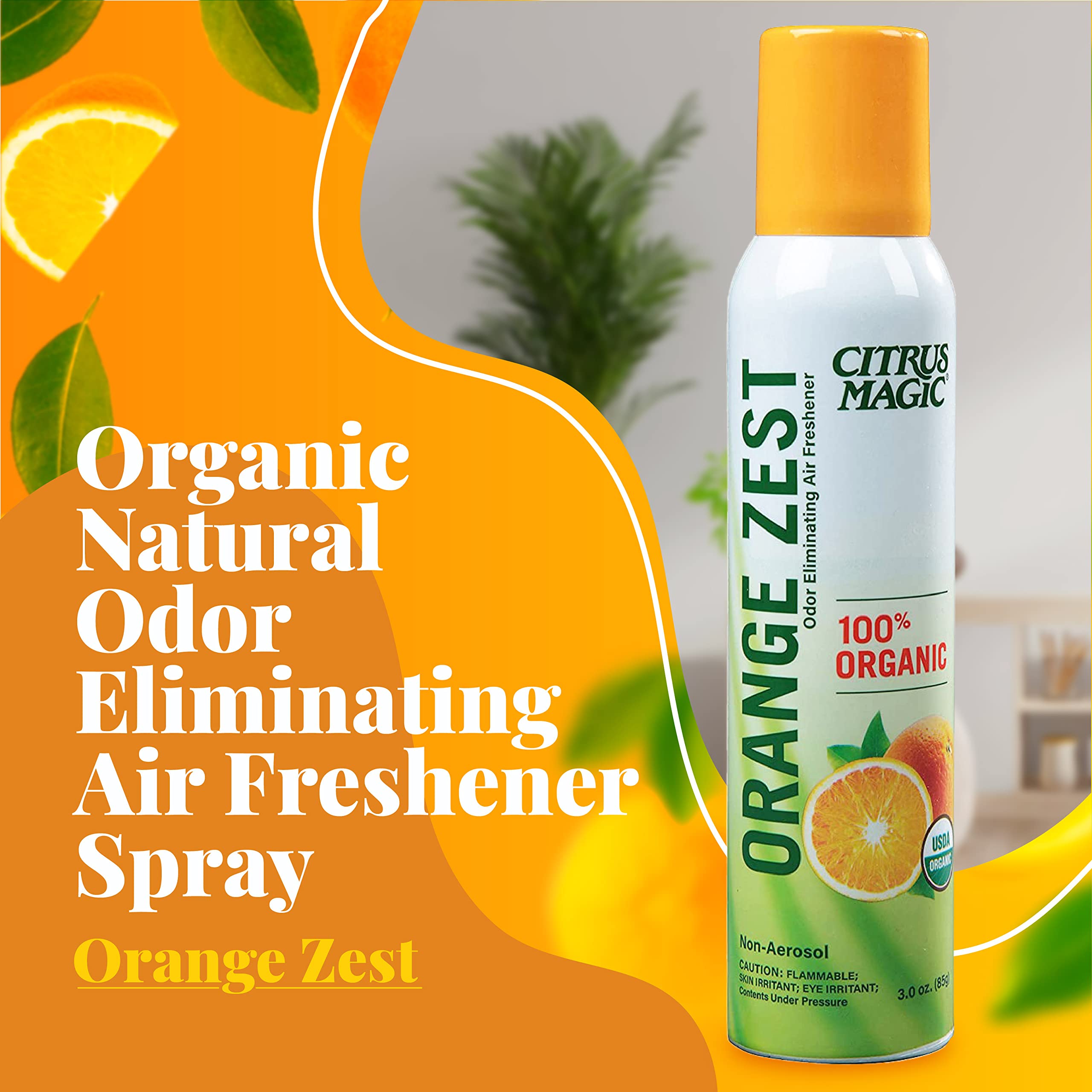 Citrus Magic Organic Natural Odor Eliminating Air Freshener Spray, Orange Zest, 3-Ounce, Pack of 3