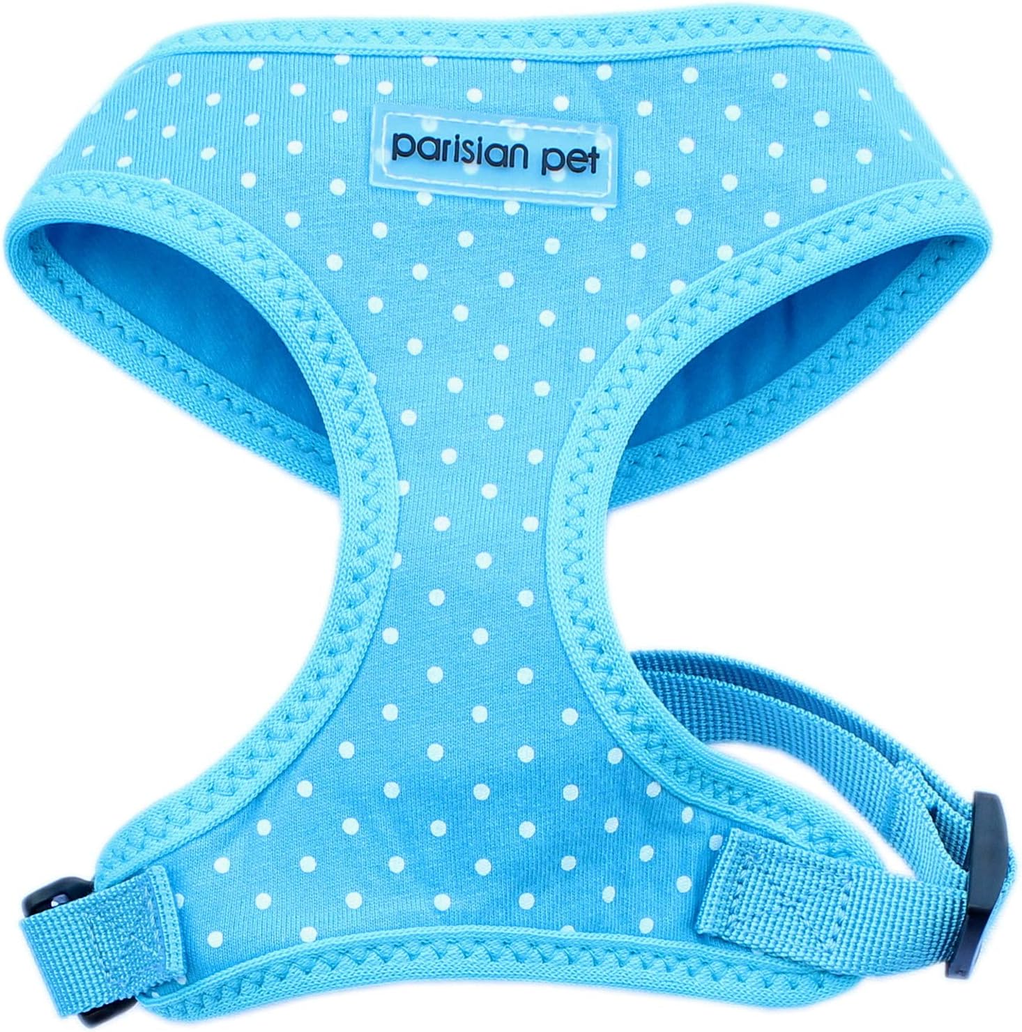 Parisian Pet Dog Cat Harness Vest, Light Pink, Polka Dot, Lilac, Black, Red, Green, Orange, Pink, Blue (XL, Blue Dots)