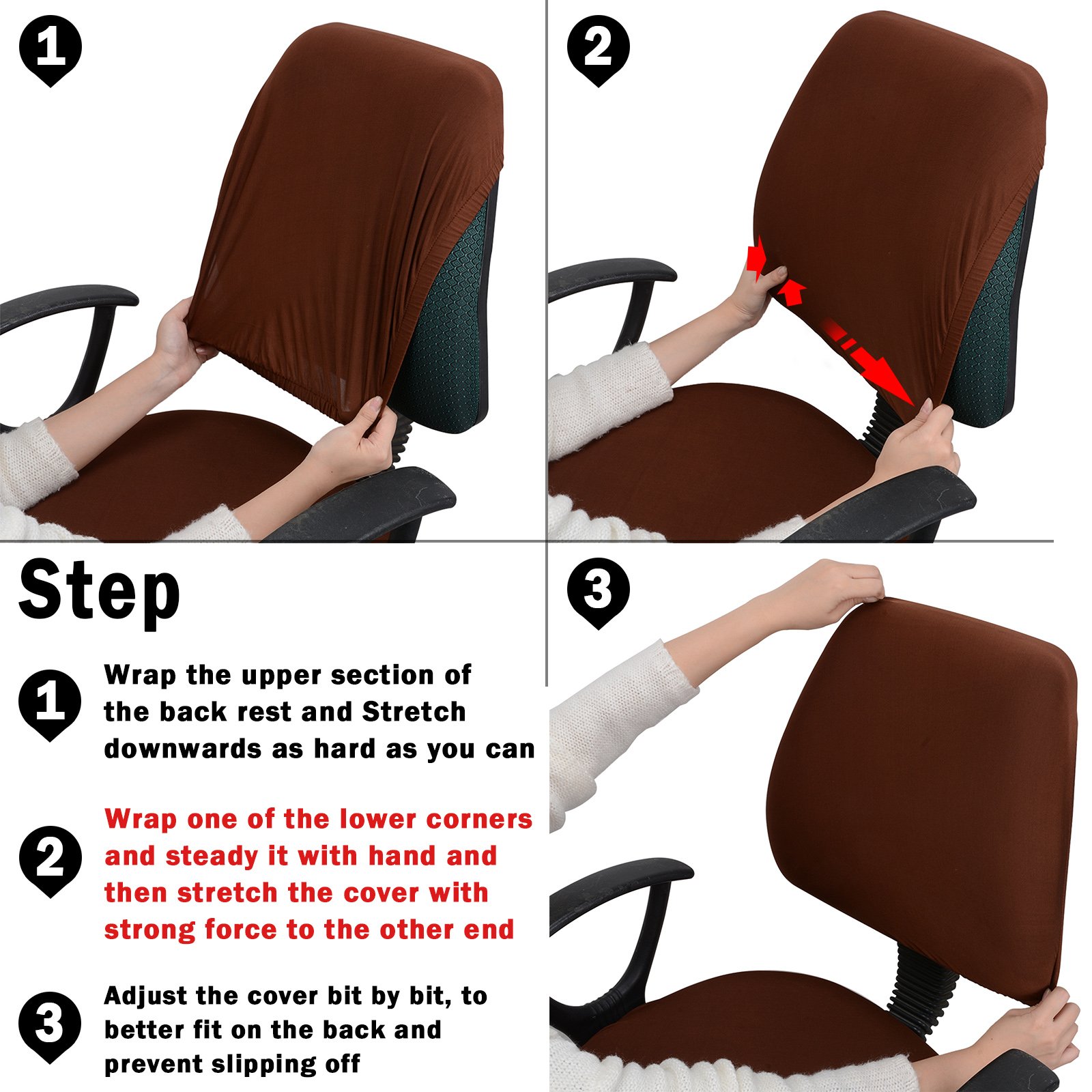 Voilamart 4 Pack Office Computer Chair Seat Covers, Desk Chair Cover Removable Universal Chair Covers Stretch Rotating Chair Slipcover Desk Chair Seat Cushion Protectors (21inch, Coffee)
